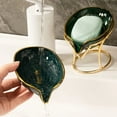 thumbnail image 2 of MesaSe Light Luxury Style Soap Holder Creative Leaf-shape Soap Dish Self-Draining Soap Rack Soap Tray Multifunctional Soap Storage Box for Shower Kitchen Bathroom Storage dark green, 2 of 9