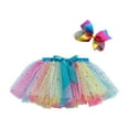 thumbnail image 3 of YUGYXL Kids Baby Girls Tutu Skirt Toddler Rainbow Flower Tulle Skirts Bowknot Pleated Mesh Skirt Today 2025Blue,5-8 Years, 3 of 5