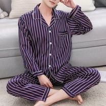 Men's Long Sleeve Pajamas Set Casual Spring Stripe Printing Comfortable Home Wear Polyester​​