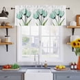 thumbnail image 2 of 2 Pack Teal Floral Valance for Window Teal Tulips Green Leaf Watercolor Plant Kitchen Valance Rod Pocket Short Curtain Topper Decorative Window Treatment for Living Room Bedroom 42"x18", 2 of 8