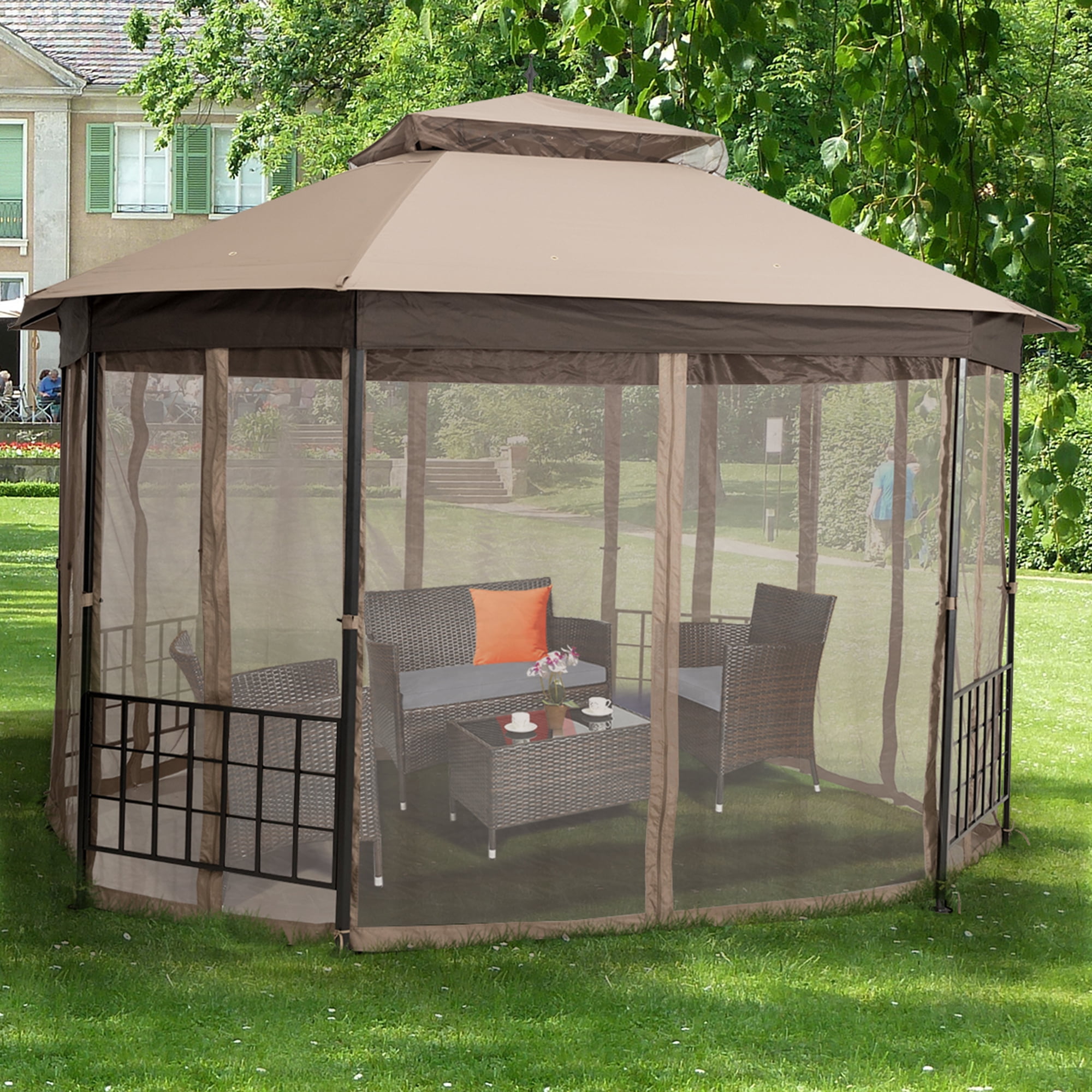 Topbuy 10’ x 12’ Octagonal Gazebo Canopy, Durable PU-Coated Polyester with Netting Sidewalls