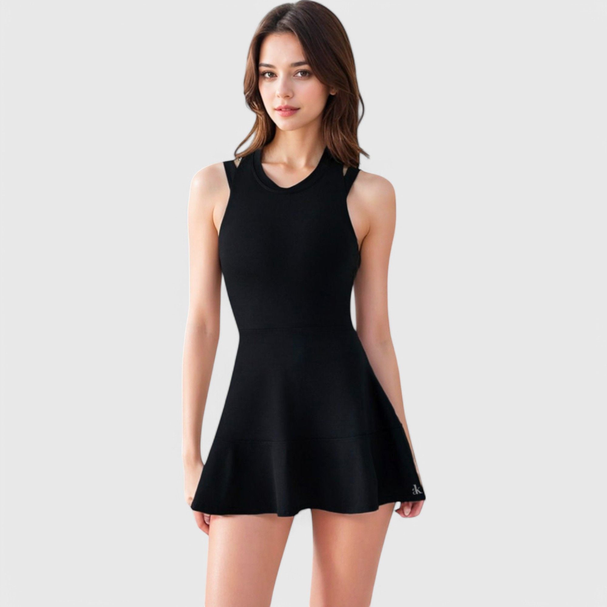 Women's Racerback Flowy Athletic Dress with Built-In Shorts - X Large, Black