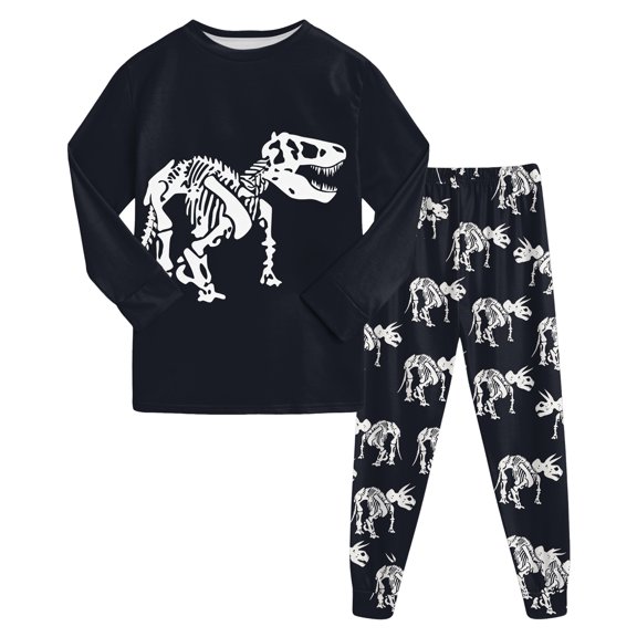 ZHANGDER Baby Boy Clothes 5T 6T Childrens 2 Piece Long Sleeve Cartoon Print Outfit Sleepwear Set, Black 5-6 Years
