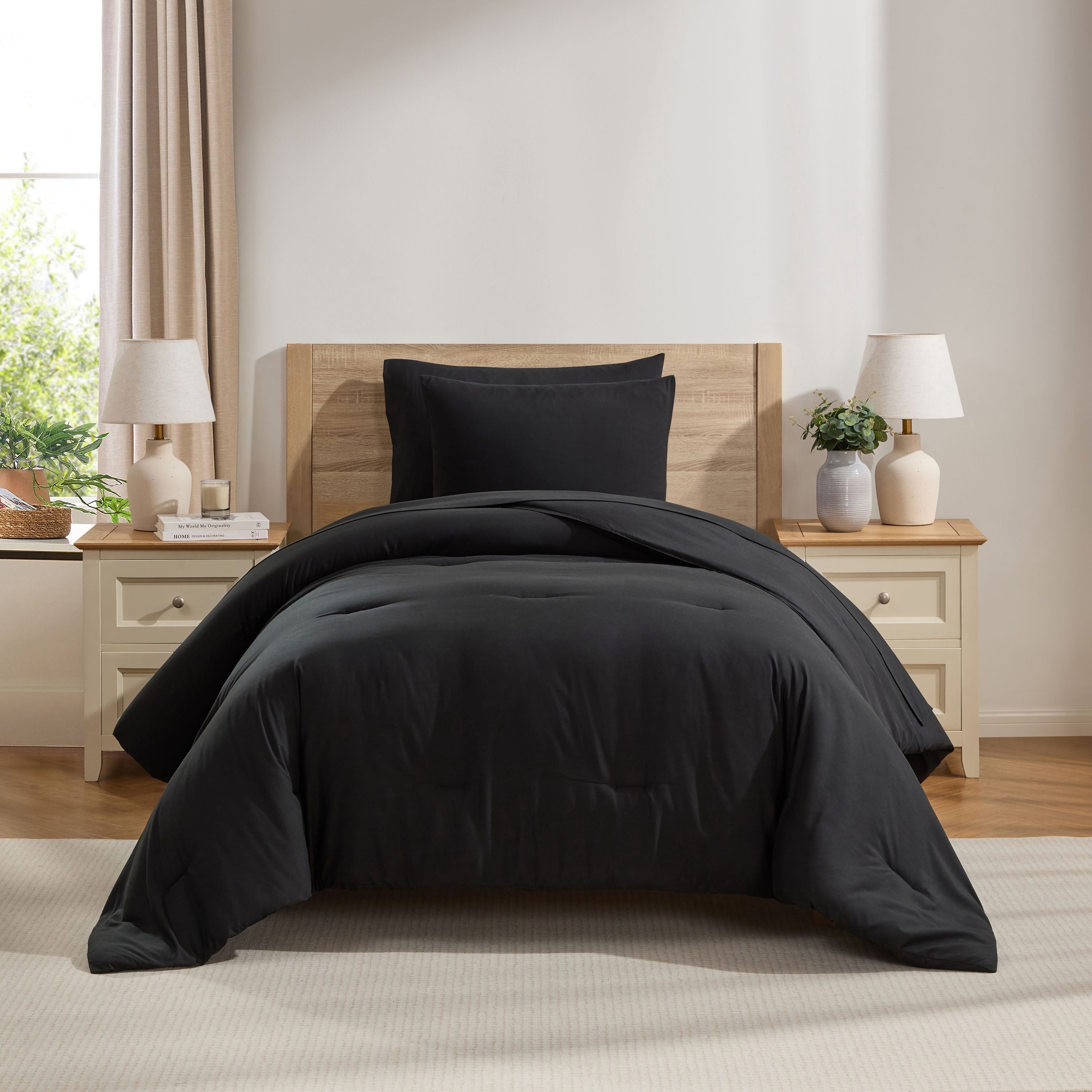LammaLoe Twin Comforter Sets, 5 Piece Bed in a Bag, Ultra Soft Bedding Comforter Set with Sheets, All Season Bed Set, Black