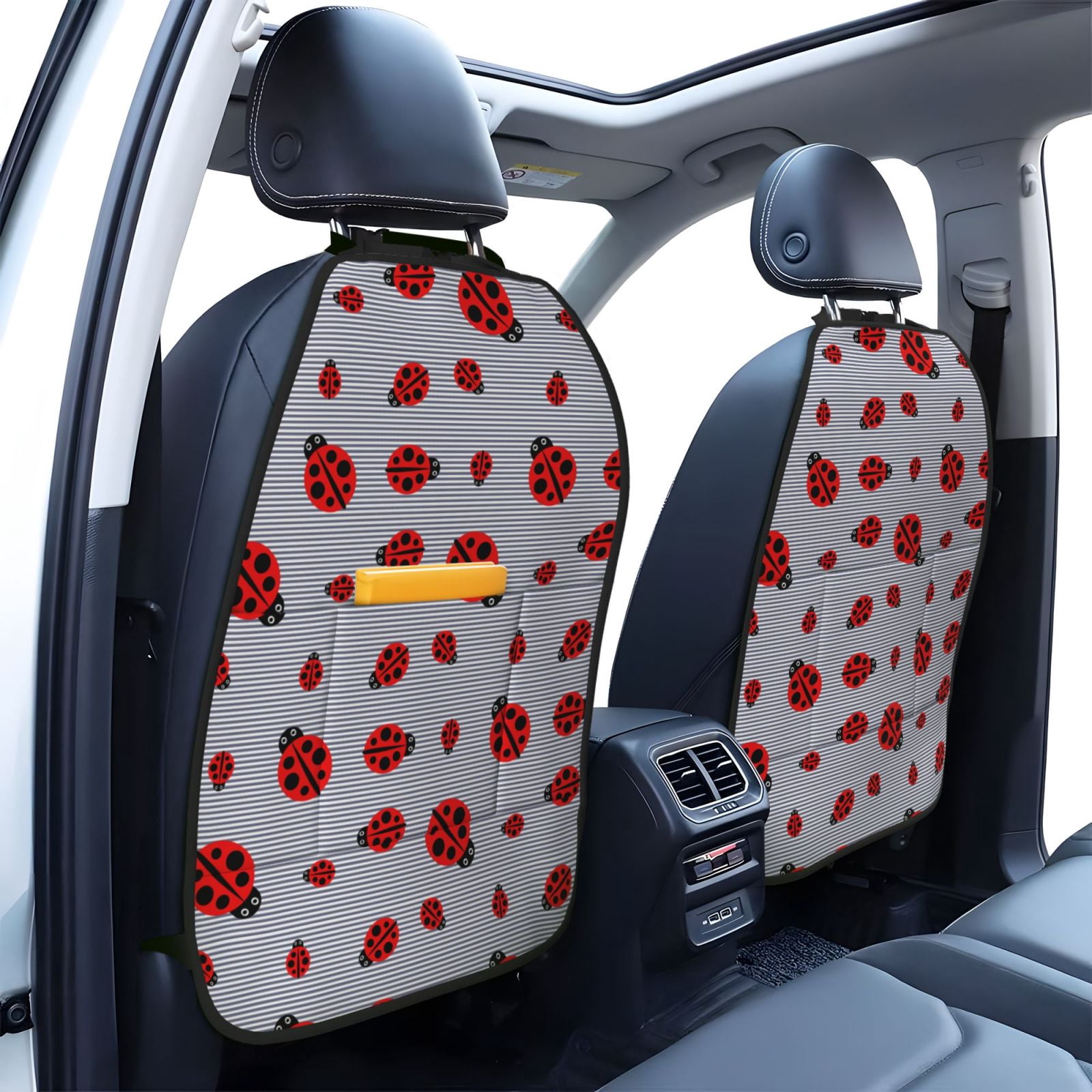 Naloa Ladybug 2Pcs Anti-Kick Back Seat Cover Kick Mat, Car Seat Protector with 3 Storage Pockets