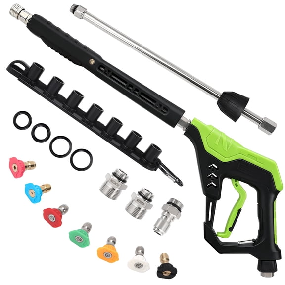 Pressure Washer Gun with Swivel & Stainless Steel Wand, 5000 PSI Power Washer Spray Gun with M22 14mm/15mm Fittings, 5 Nozzle Tips & Holder