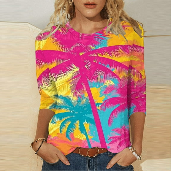 LiMoi Tshirts Shirts Long 3/4 Sleeve Shirts Plus Size Tops for Women Summer Tshirts Graphic New Arrivals