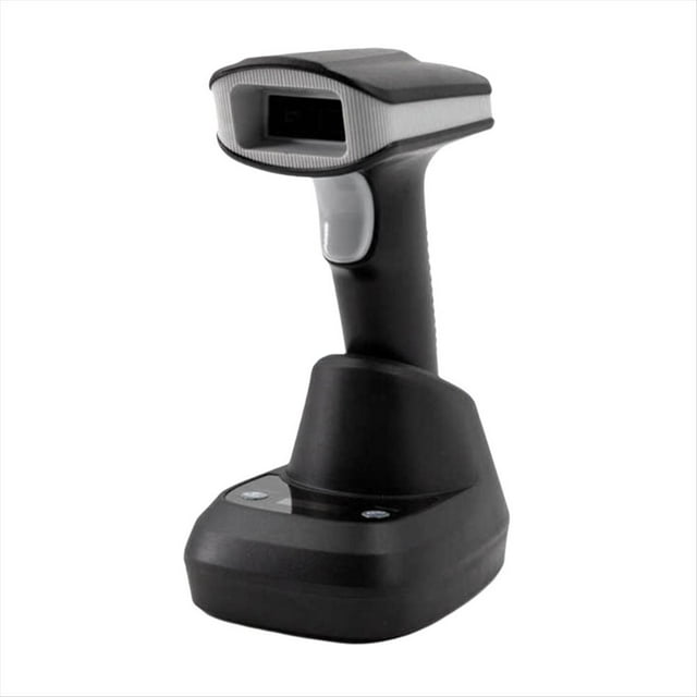Lector de Código de Barras Bluetooth Portátil, Lector de Código de Barras QR Inalámbrico 1D y 2D con Base para Supermercados.