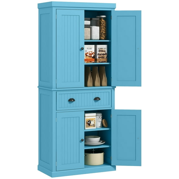 CoSoTower 72" Kitchen Pantry Cabinet, Freestanding Tall Storage Cabinet, Traditional Kitchen Cabinet with 4 Doors, Drawer and 3 Adjustable Shelves for Dining Room, Light Blue