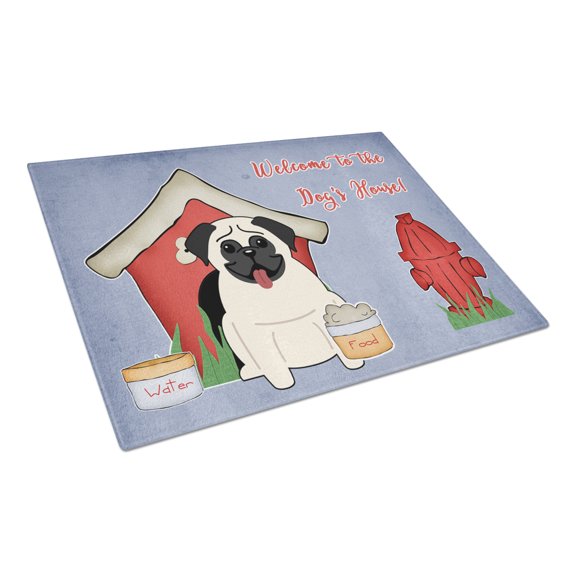 Caroline's Treasures Dog House Collection Pug Cream Glass Cutting Board Large