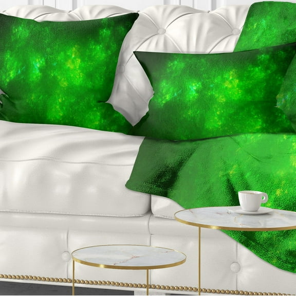 Designart Bright Green Fractal Sky with Stars - Abstract Throw Pillow - 12x20