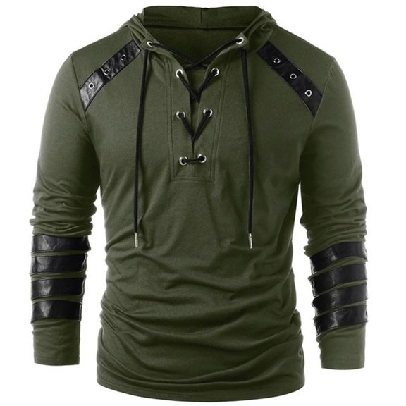 IROINNID Hoodies for Men Loose Long Drawstring Hooded Long Sleeved Top Fashion T-shirt Court Style Clothe,Green