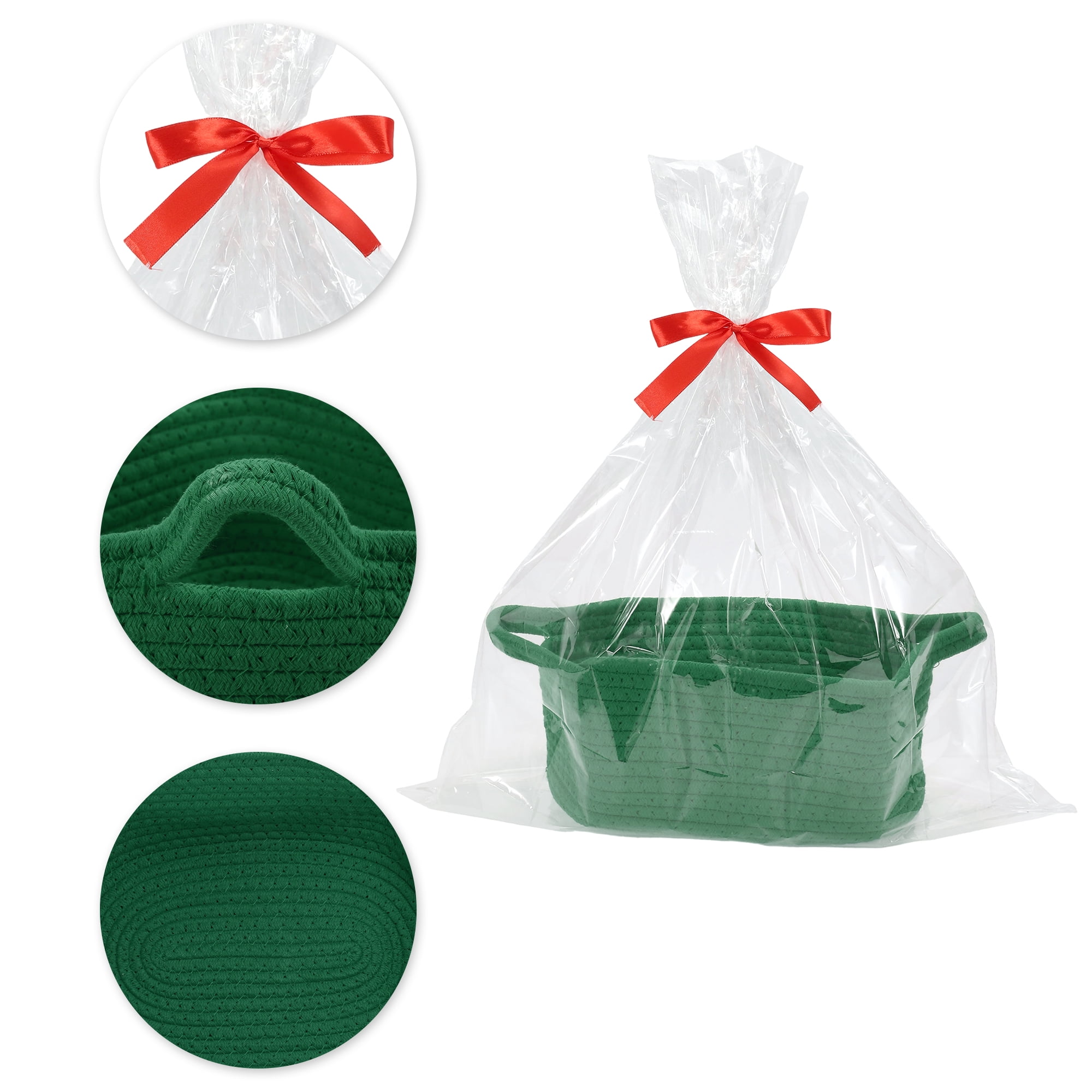 Unique Bargains Woven Empty Gift Decorative Basket with Gift Bag and Ribbon Blackish Green