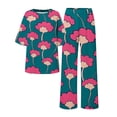 thumbnail image 5 of BWASD Women Pajama Sets 2 Piecee Plus Size Breathable Floral Print Shorts Sleeve Top and Pant Summer Soft Sleepwear Fashion Leisure Loungewear Pjs Outfits (Navy XL), 5 of 6