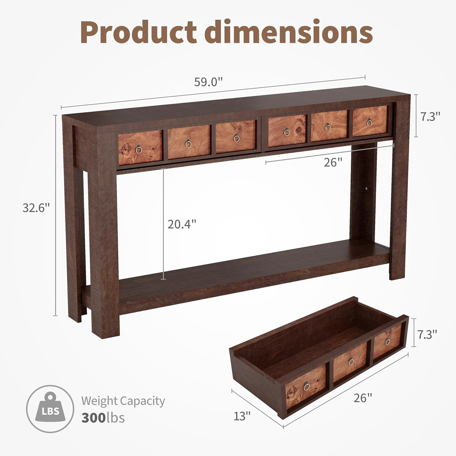 Entryway Table, 59" Console Table Narrow Sofa Table Behind Couch, Farmhouse Entry Table with 2 Drawers, 2-Tier Open Shelf Hallway Foyer Table, Reinforced l-Shape Legs, Color Blocking