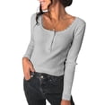 thumbnail image 1 of Asyoly Women Lace Patchwork Sweaters Scoop Neck Long Sleeve Solid Color Button Knitted Pullover Slim Sexy Jumper Elegant Tops, 1 of 6
