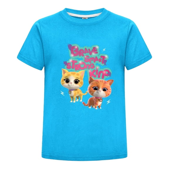 Children SuperKitties Cartoon Tee – Summer T-Shirt for Girls Boys – Short Sleeve Outfit – Kids Hero Cat Graphic Top – Gift for Young Fans