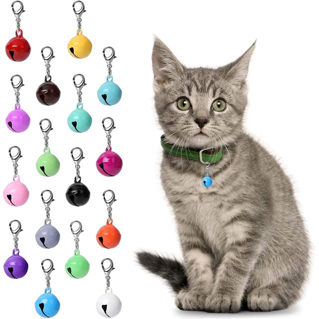16 cascabeles para collares de perros y gatos (colores de pelo variados), cascabeles para collares de gatos, dijes para collares de perros, accesorios para collares de mascotas, decoración artesanal