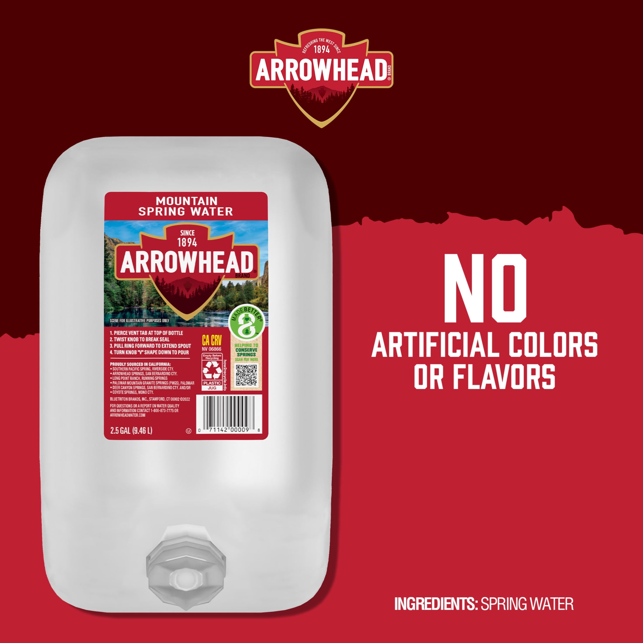 (6 pack) Arrowhead Mountain Spring Water, 2.5 Gallon, Single Plastic Jug