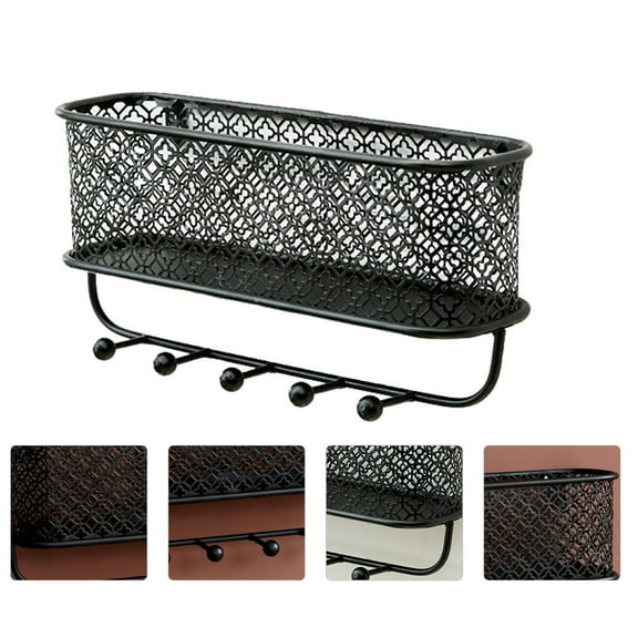 DECORNIJIA 1Pcs Wall Mounted Storage Rack Iron Hanging Shelf for Home Room Organization 32x5.9in Black