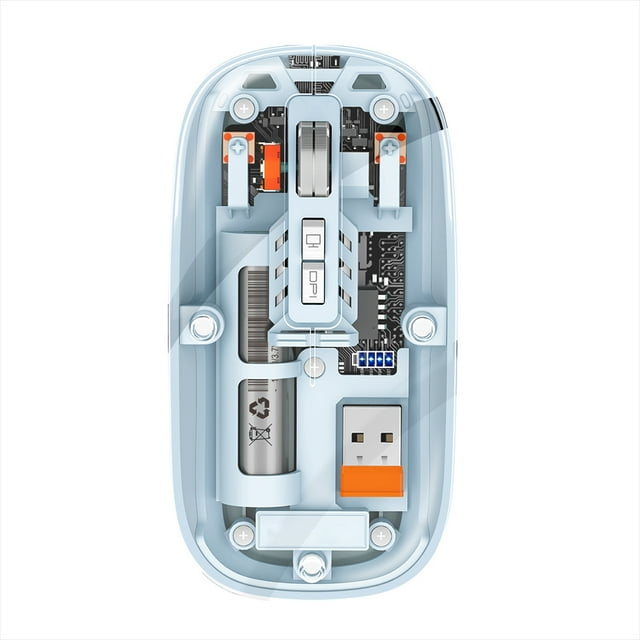 Souris Sans Fil Bleue Rechargeable à Trois Modes M233 - Design Transparent avec Connectivité 2.4G et Bluetooth 5.1 pour Windows, Mac, iOS, Android et Linux - Fonction de Mise en Veille Automatique et Voyants DEL