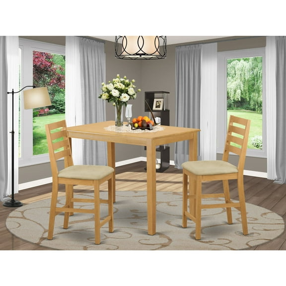 East West Furniture YACF3-OAK-C 3 PC counter height set - counter height Table and 2 dinette Chairs.