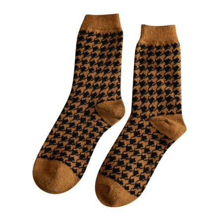 

Women s Short Socks Females Winter Socks Autumn And Winter Wool Mid Tube Socks Houndstooth Printing Warm Stockings