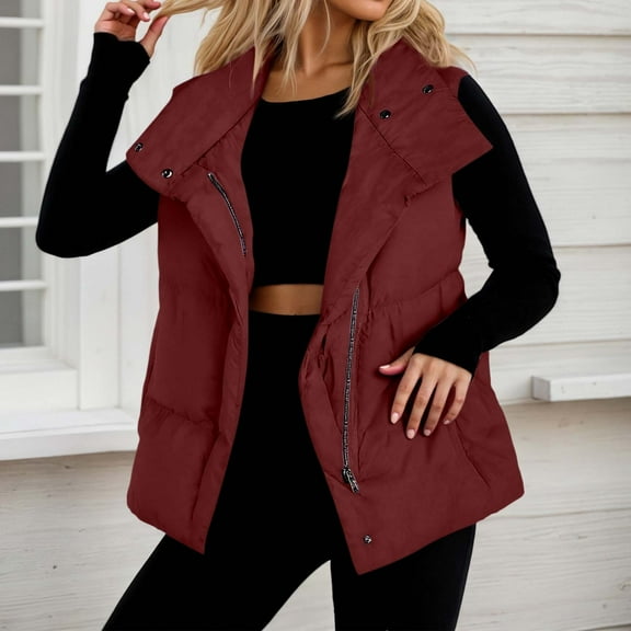 Womens Oversized Puffer Vest Sleeveless Bubble Puffer Vest Quilted Padded Coat (Red XXL)