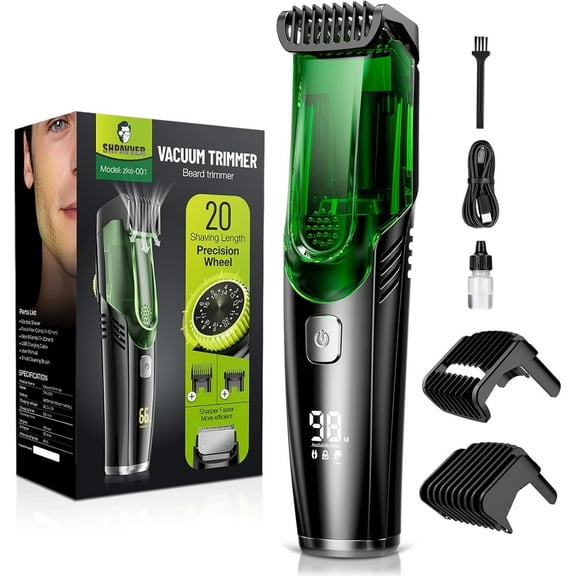 Rechargeable Men’s Vacuum Beard Trimmer – 20 Length Settings for Facial Hair, Mustache, and Sideburns