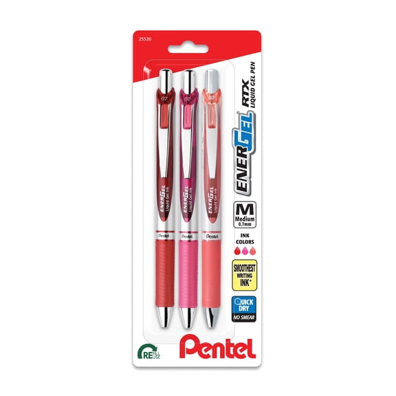 Pentel® EnerGel® Deluxe RTX Gel Pens, Medium Point, 0.7 mm, Assorted Barrels, Assorted Ink, Journaling Expressions, Pack Of 3 Pens