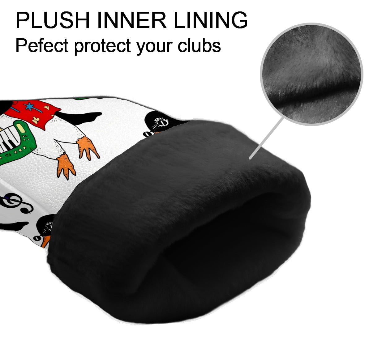 Golf Club Head Covers - Fun Penguin Red Design, Premium PU Leather Driver Hybrid Headcovers with Velvet Lining, Waterproof Golf Gifts for Men Women