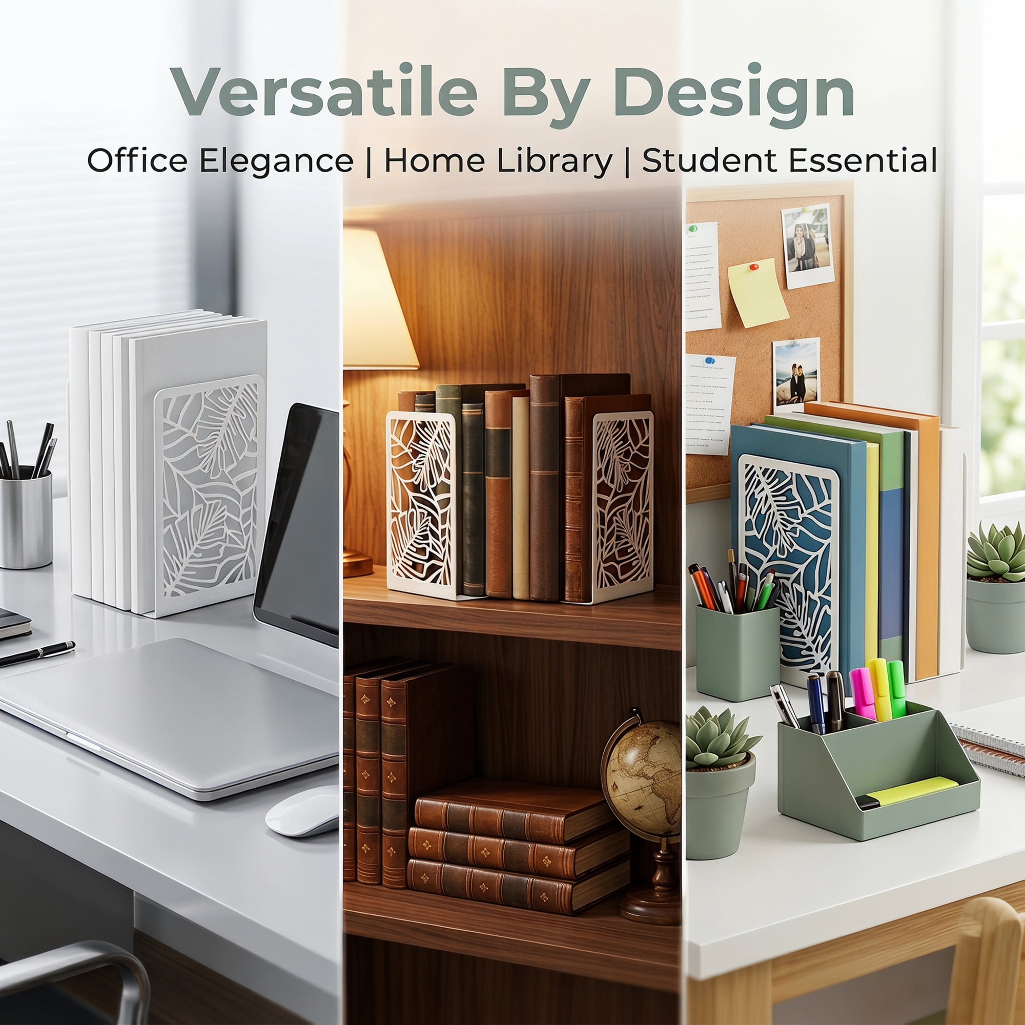 Unique Bargains Decorative Metal Large Non-Skid Book Ends for Shelves White 4.7"x3.2"x7.3"