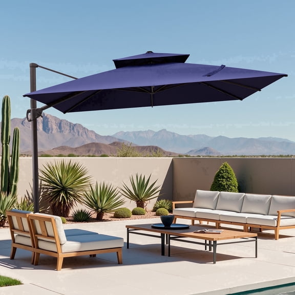 Crestlive Products 11x11FT Large Patio Cantilever Umbrella, Square Offset Outdoor Umbrella with Aluminum Frame for Pool Backyard Deck Garden, Navy Blue