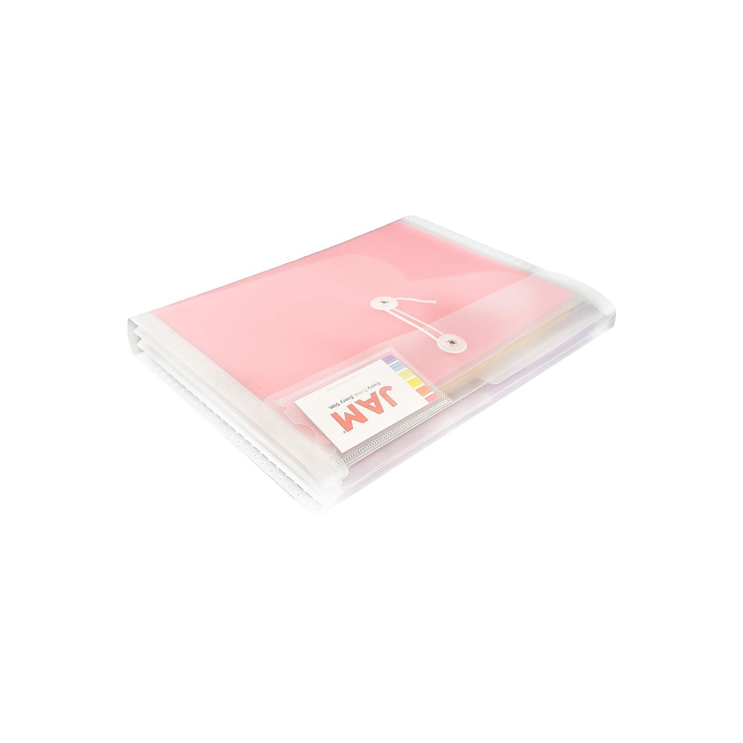 JAM Paper Plastic Envelopes, 12.8x10.5x1.5, 12/Pack, Clear with 2 Dividers, Button String, Letter Booklet