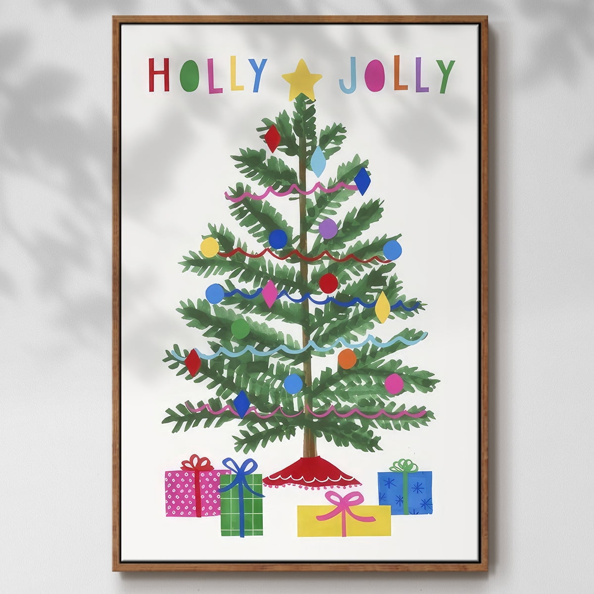 Colorful Christmas Collection B - Framed Gallery Wrapped Holiday Canvas - 27 x 41 - Rosewood Frame
