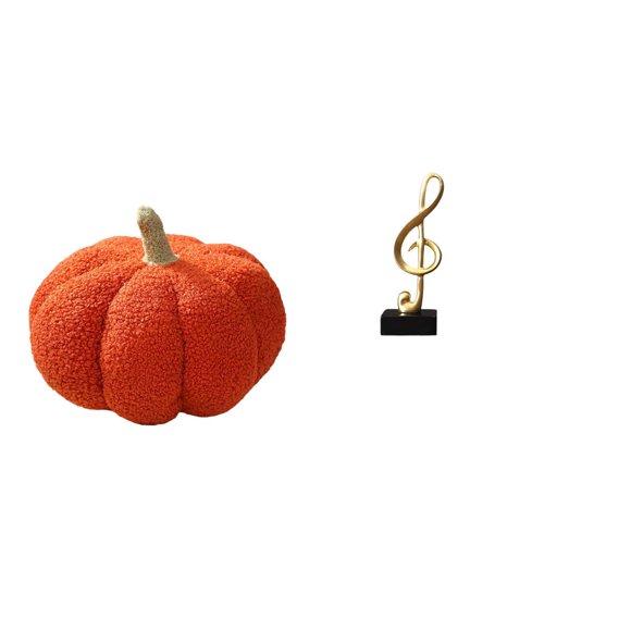 Luzkey Halloween Pumpkin Pillows Musical Note Sculpture Stuffed Pillow Decoration Resin Creative Tabletop Ornament Plush Decorative Sofa Cushion for Bed Bedroom Room Decor Table Centerpiece for