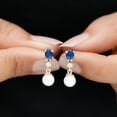 thumbnail image 6 of Rosec Jewels Freshwater Pearl Drop Earrings with Lab Grown Blue Sapphire and Moissanite, 10K Yellow Gold, 6 of 9