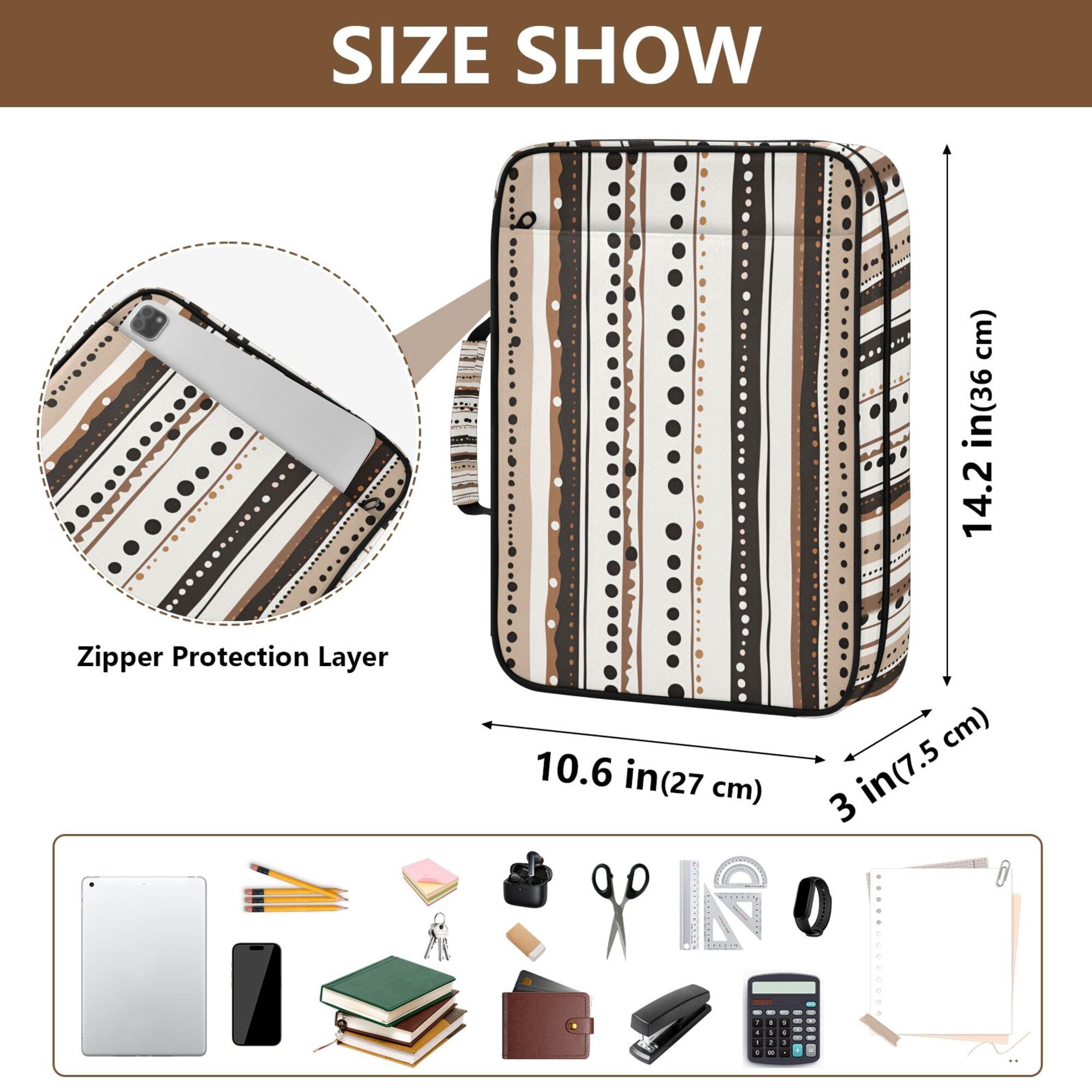 FORMRS Accordion File Folder A4 Size 7-Pocket Expanding Document Organizer Bag with 3 Ring Binder, Brown Abstract Stripes