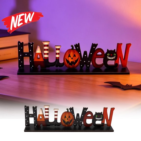 Halloween Decorations Savings, Wooden Halloween Tabletop Ornament, Spooky Ornament Halloween Decoration, Multicolor Wooden Craft for Halloween Decorations Indoor, Tabletop Centerpiece