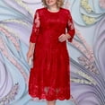 thumbnail image 2 of successthop Cocktail Dresses for Women Plus Size Lace Sequin Modest 3/4 Sleeve Ladies Crewneck Evening Party Dress Red L, 2 of 7