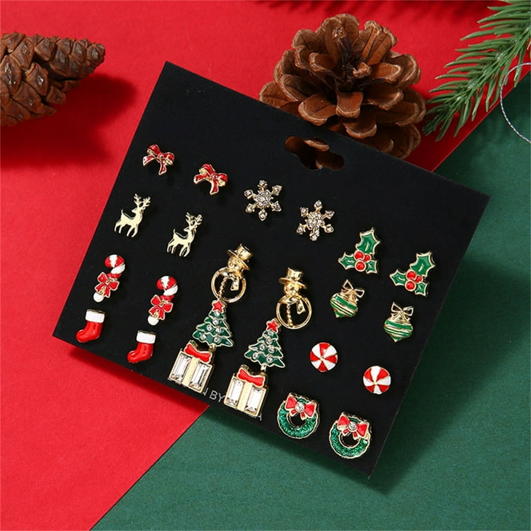 12 Pairs of Xmas Crutch Bow Stud Earrings Christmas Gift Tiny