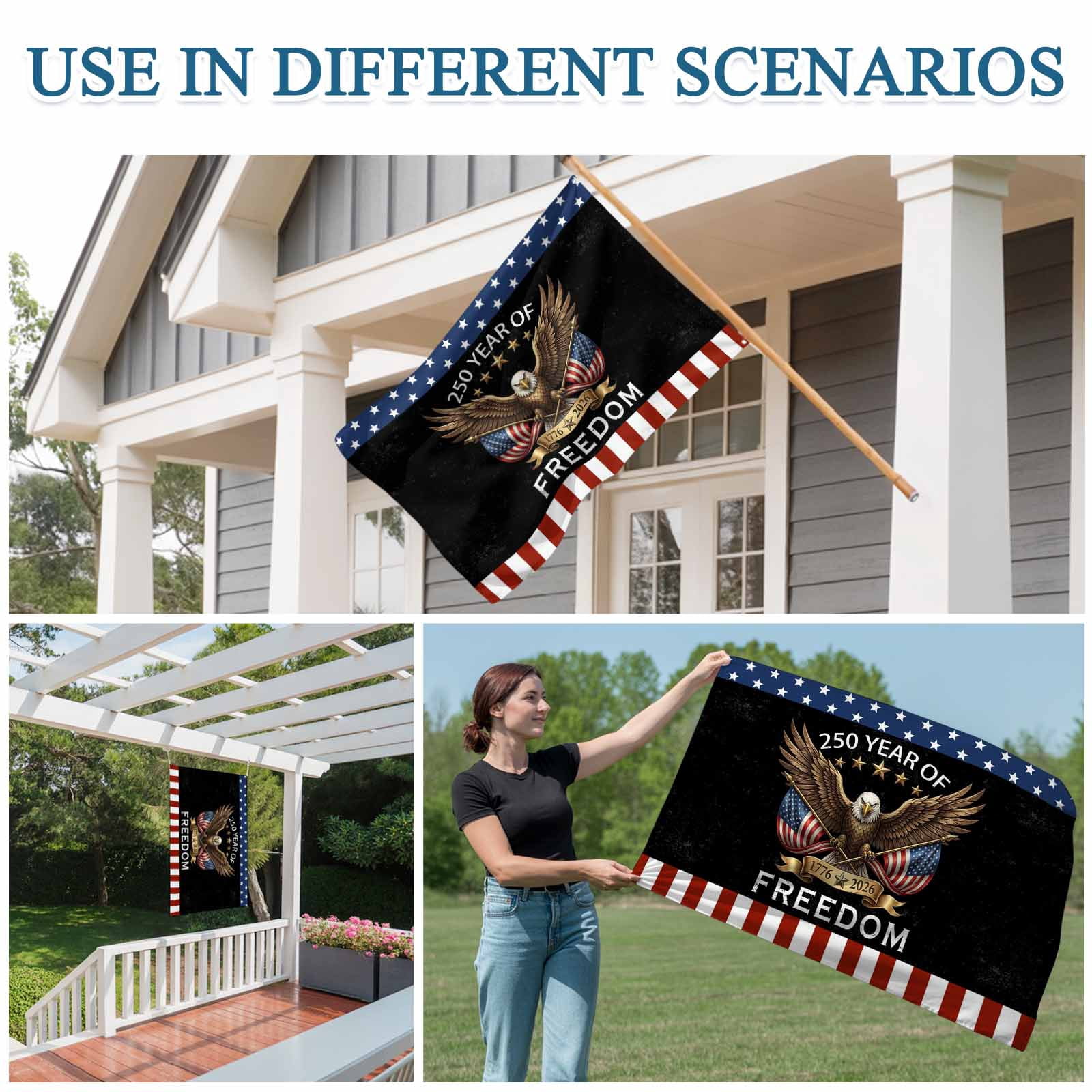 4th of July Flags for Outside 3x5 ft American Years Outdoor Flags Double Sided Grommets House Banner Patriotic Freedom Eagle USA Flag Patio Yard Flag for Outdoor Party Porch Independence Day