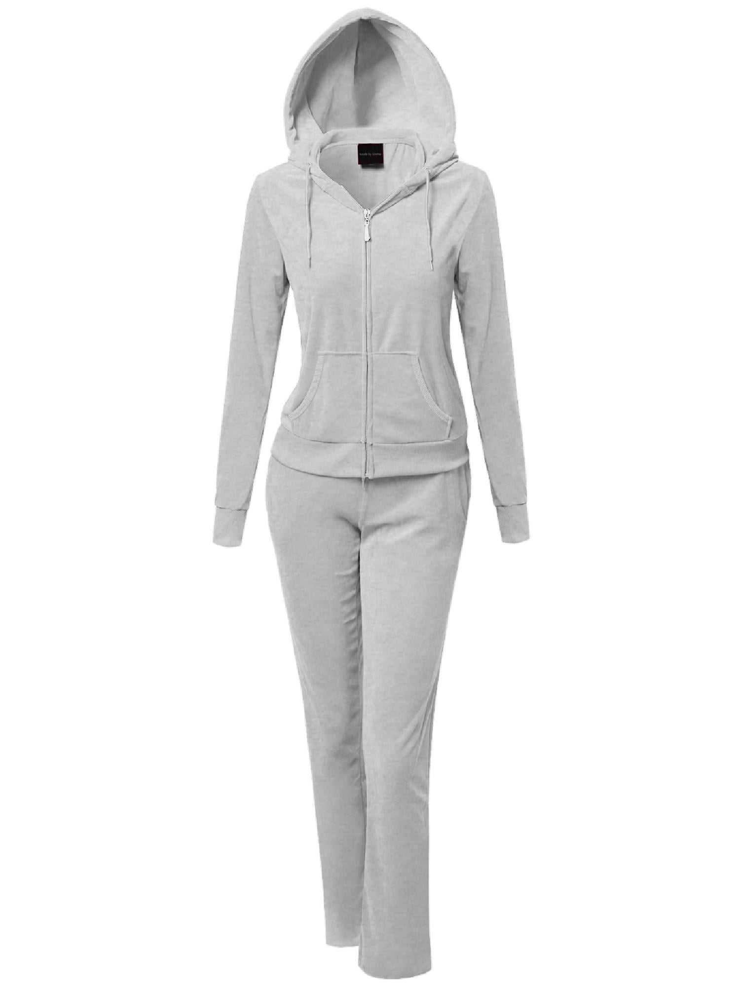 FashionOutfit Women's Solid Soft Velour Zip-Up Hoodie Workout ...