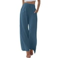 thumbnail image 2 of Stephy Womens Daily Elastic Waist Pockets Straight Solid Color Casual Pants Loose Long Trousers, Blue, M, 2 of 6