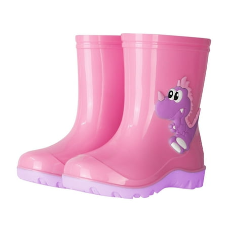 

Huesdet Toddler Kids Rain Boots Boys Girls Waterproof Boots with Easy-On Handles(Pink 160)