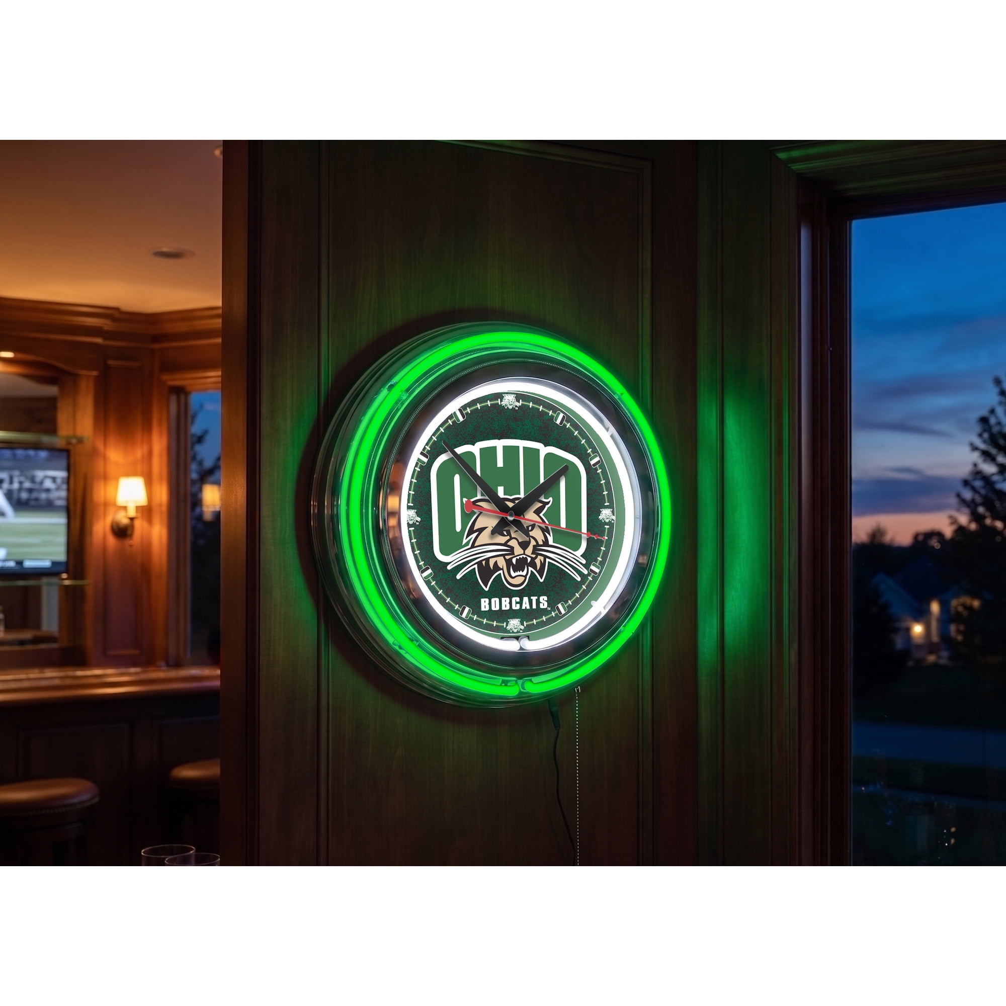 Holland Bar Stool Ohio University Double Neon Ring, 15 dia. Logo Clock