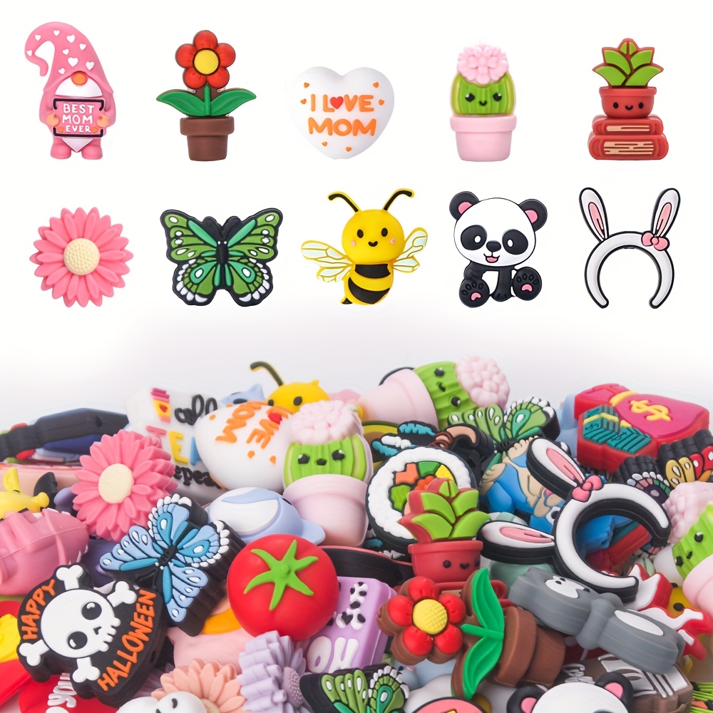 50 piezas de cuentas de silicona multicolor y multidiseño - Cuentas sueltas de animales en 3D para hacer joyería DIY, llaveros, pulseras y accesorios de manualidades