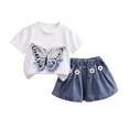 thumbnail image 2 of Cethrio Girls Cotton Outfit Sets, Printed 2 Piece Short Sleeve T-shirts and Denim Shorts Sets White Size 1-2T, 2 of 5