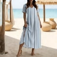 thumbnail image 2 of XUNKUSGA Boho Dresses for Women Fashion Floral Print Maxi Dress Casual Cotton V Neck Short Sleeve Split Sun Dresses Women with Pockets for Beach,Blue,M, 2 of 7