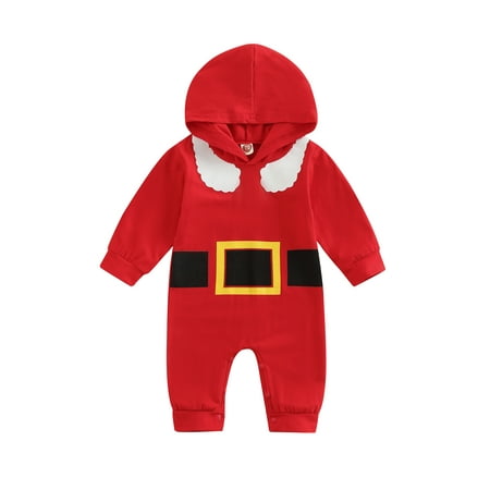 

Binpure Baby Boys Girls Christmas Romper Long Sleeve Waist Belt Printed Hooded Romper Toddler Snap Crotch Long Pants Jumpsuit